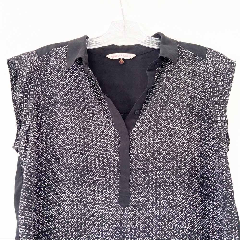 Rebecca Taylor 100% Silk Black Printed Blouse - Picture 2 of 5